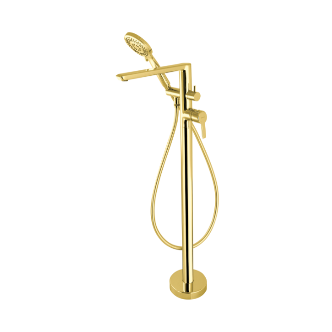 Deante Arnika Gold Смеситель напольный для отдельностоящей ванны с душевым набором, золотой